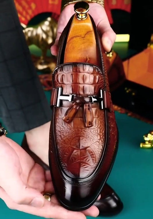 Brown Crocodile Leather Loafers
