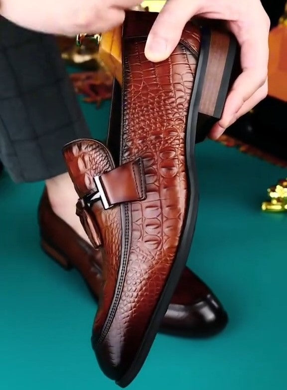 Brown Crocodile Leather Loafers