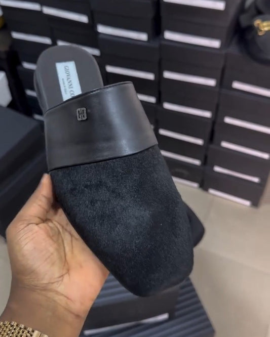 Black Suede Patchwork Leather Slippers
