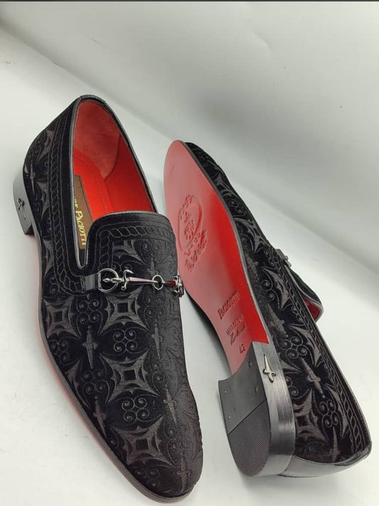 Black Carved Textured Loafers