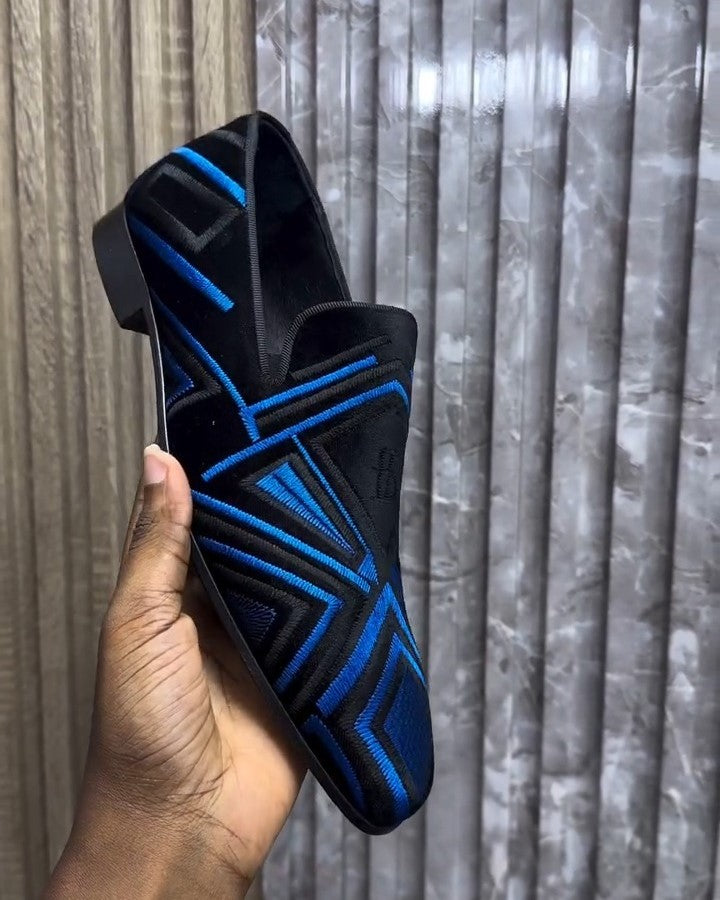 Irregular Blue Embroidered Loafers