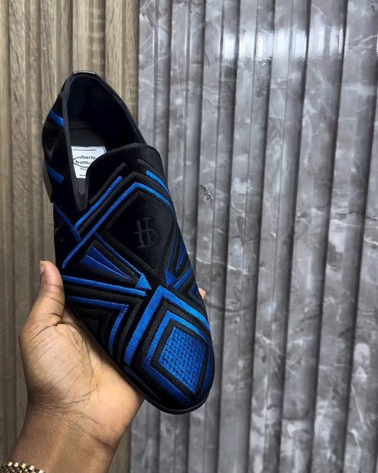 Irregular Blue Embroidered Loafers