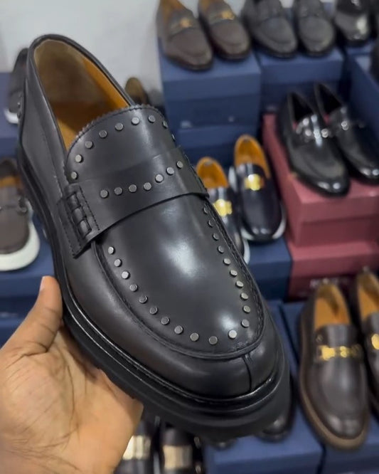 Black Leather Studded Loafer