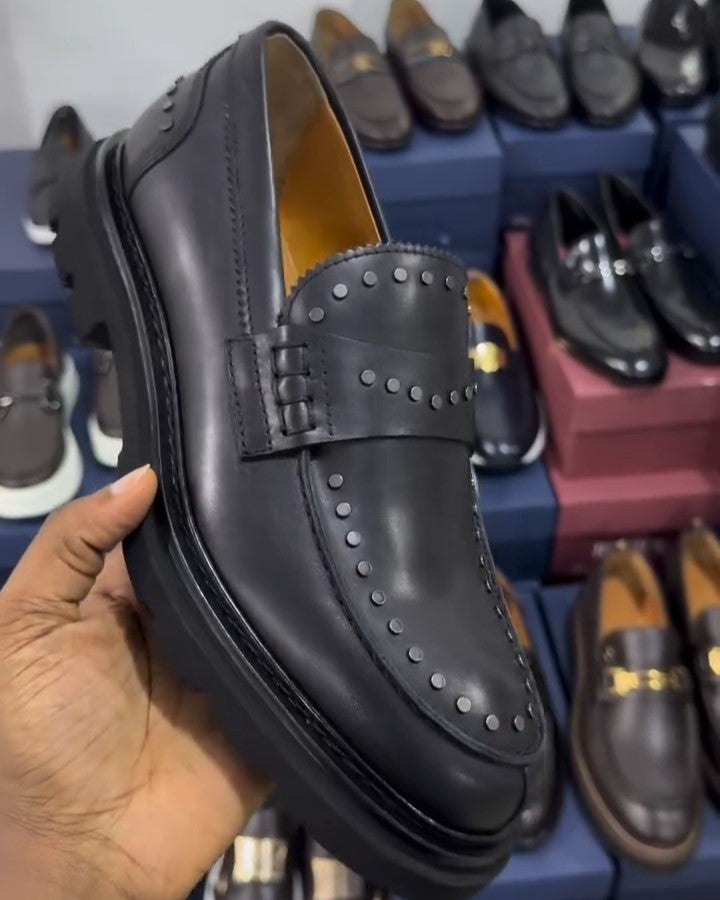 Black Leather Studded Loafer