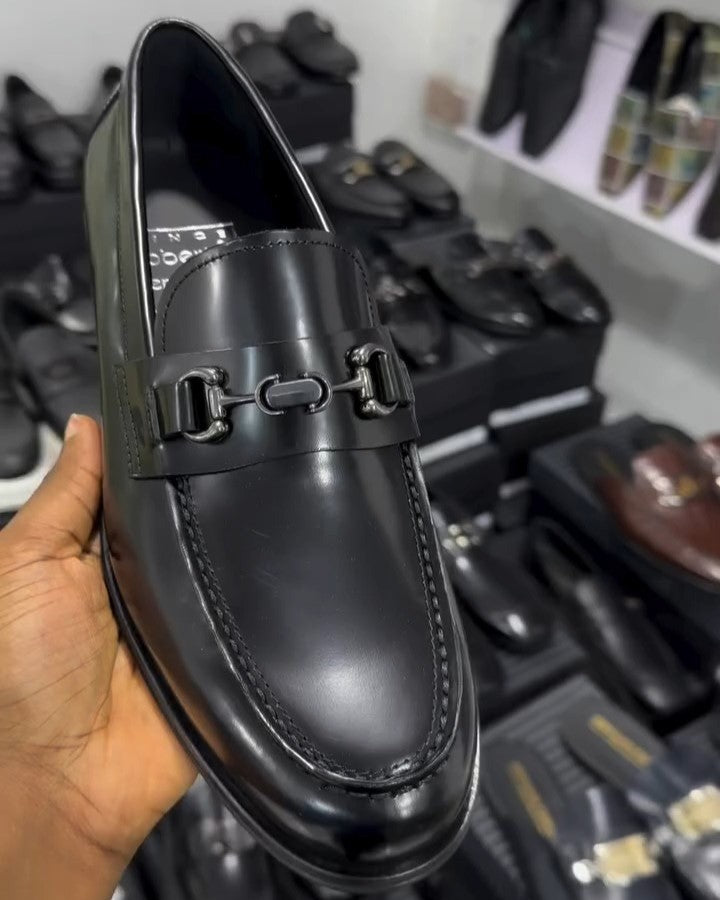 Black Leather Buckle Loafer