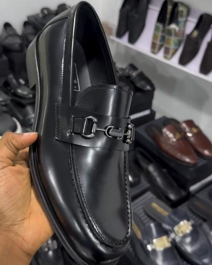 Black Leather Buckle Loafer
