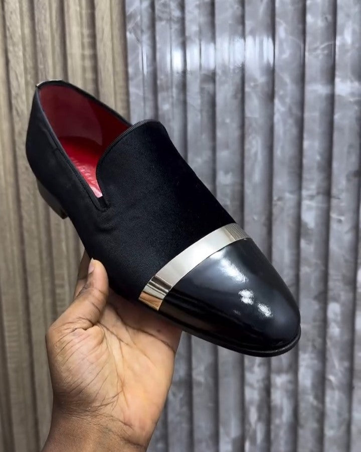 Black Leather Suede Paneled Loafers