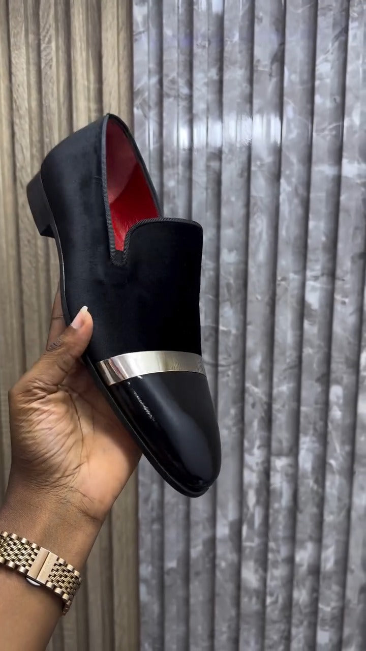 Black Leather Suede Paneled Loafers