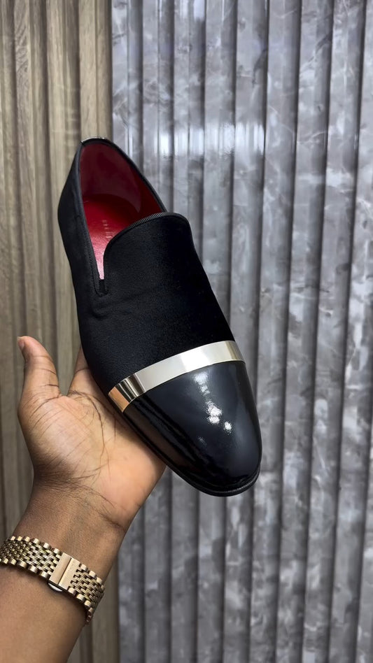Black Leather Suede Paneled Loafers