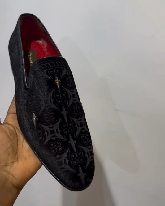 Beautifully Embroidered Engraved Black Loafers
