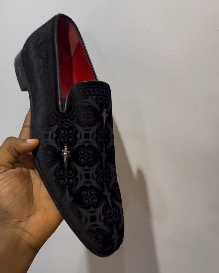 Beautifully Embroidered Engraved Black Loafers