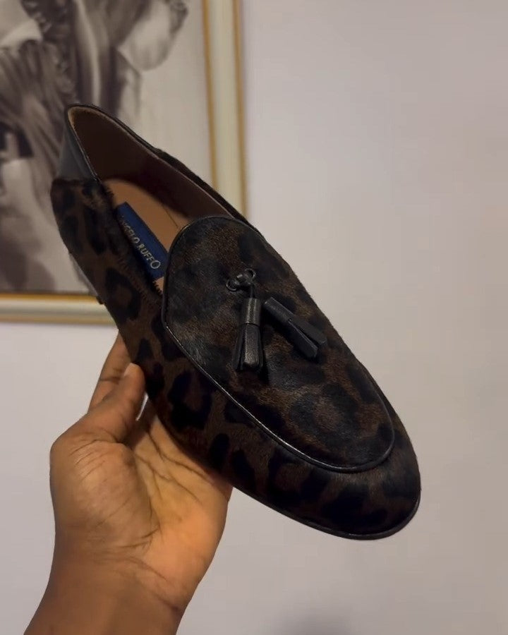 Suede Leopard Print Tassel Loafers