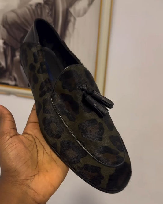 Green Suede Leopard Print Loafer
