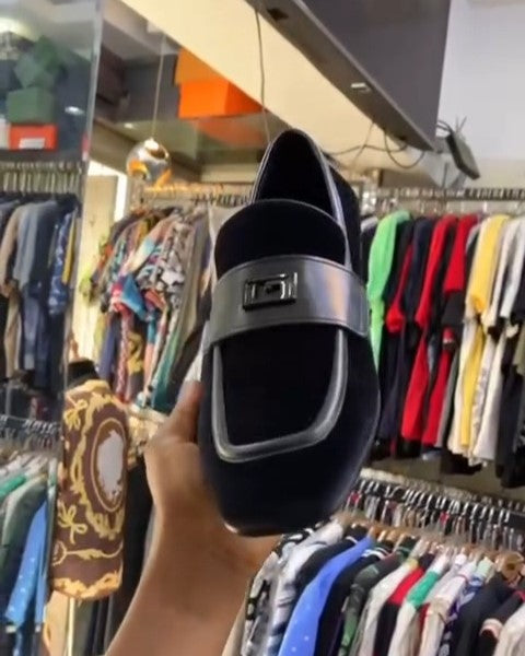 Black Ark Shape Suede Loafers