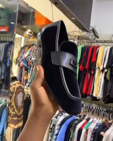 Black Ark Shape Suede Loafers