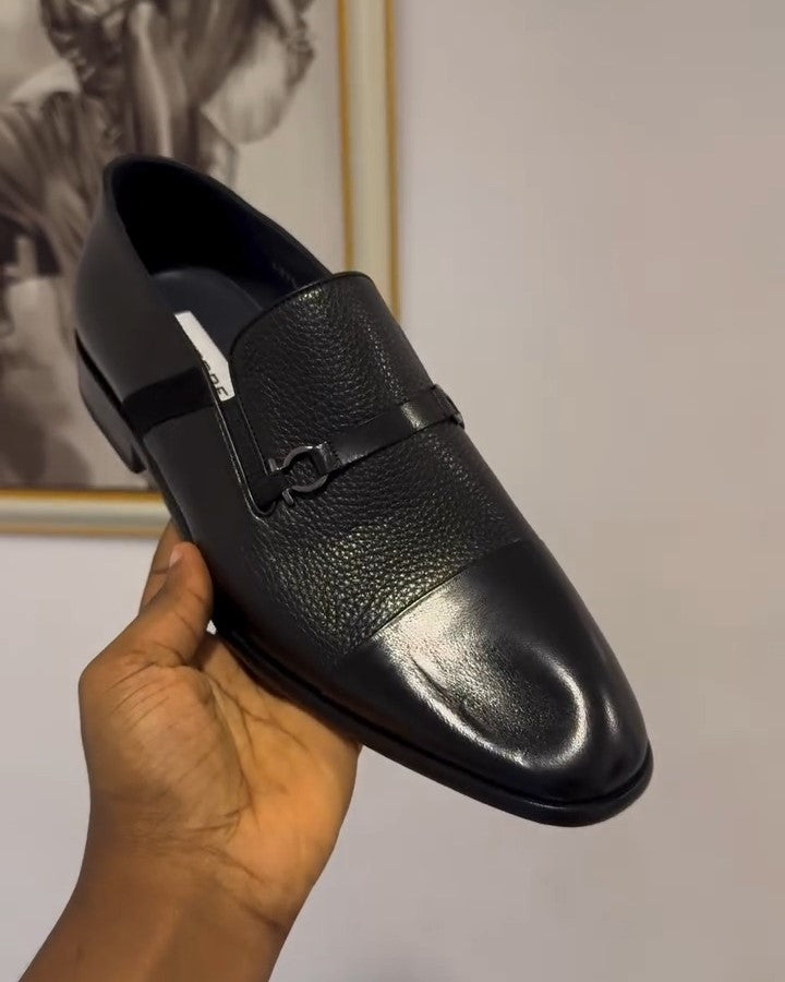 Men's Black Single Buckle Casual Leather Shoes
