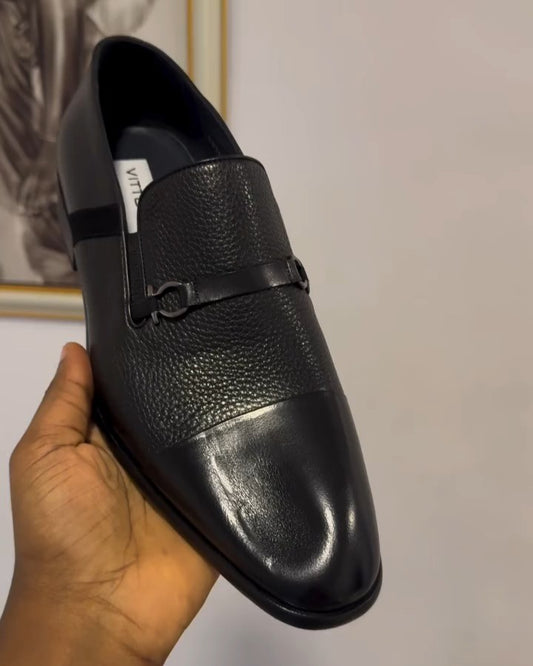 Men's Black Single Buckle Casual Leather Shoes