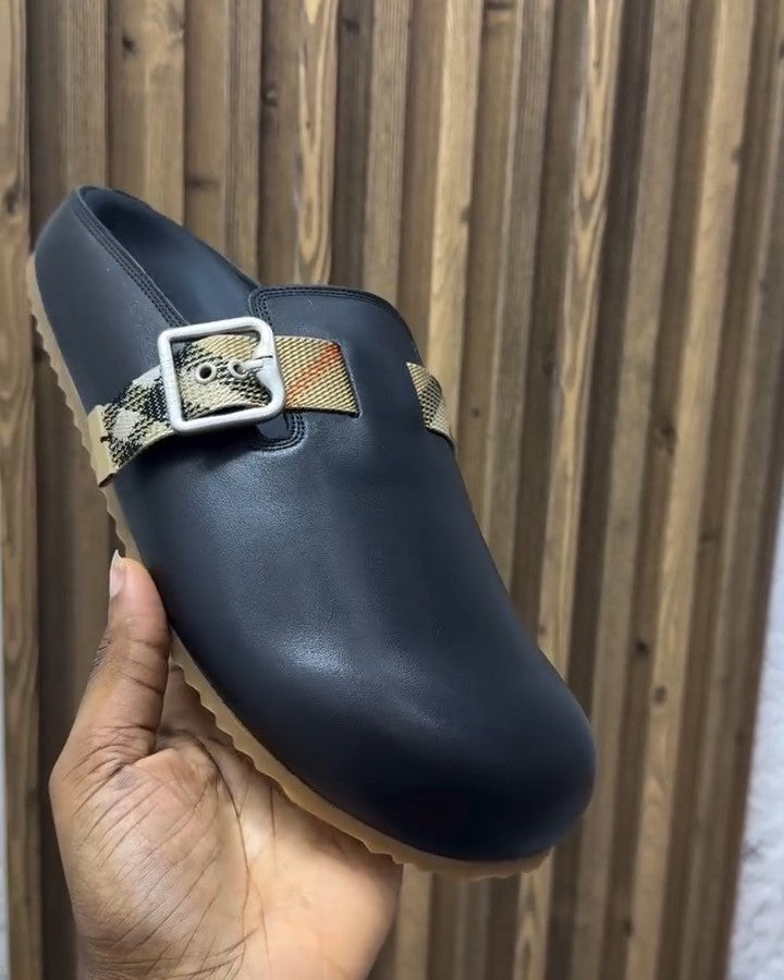 Side Buckle Leather Slippers