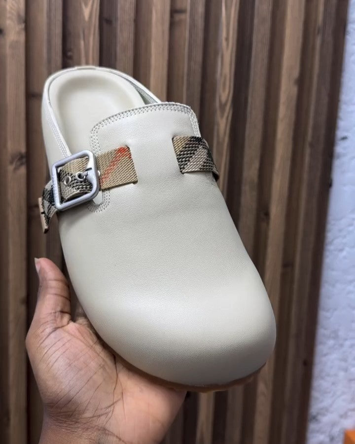 Side Buckle Leather Slippers
