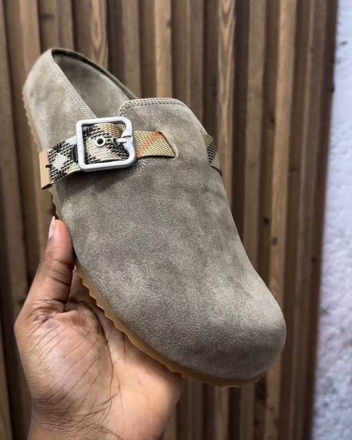 Side Buckle Leather Slippers
