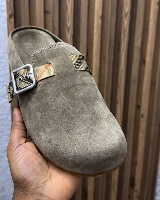 Side Buckle Leather Slippers