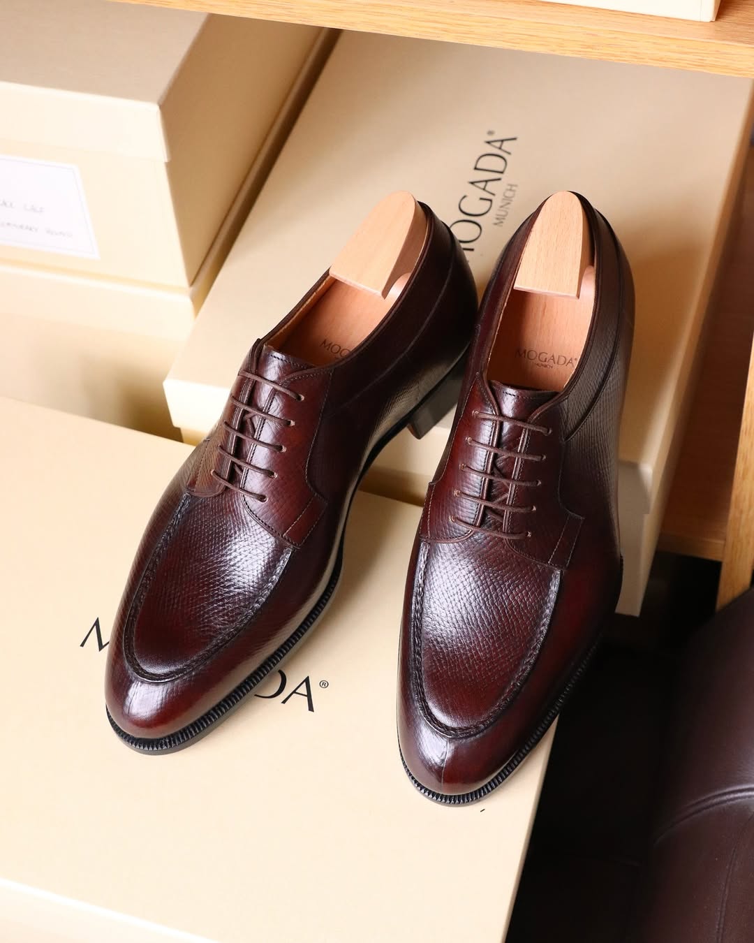 Burgundy Leather Split Toe Derby Shoes