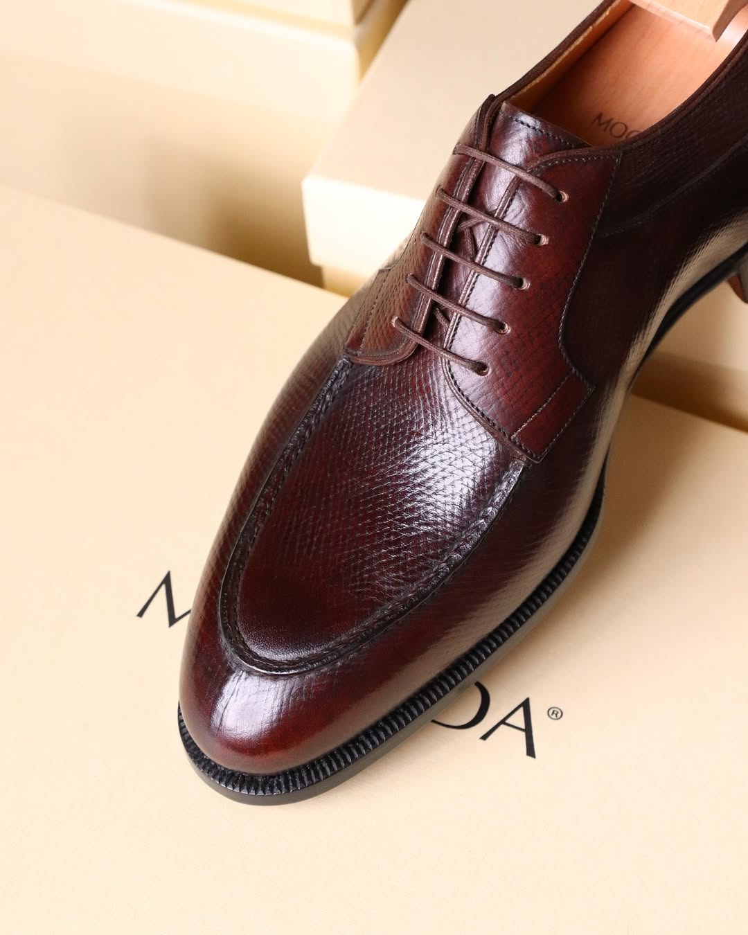 Burgundy Leather Split Toe Derby Shoes