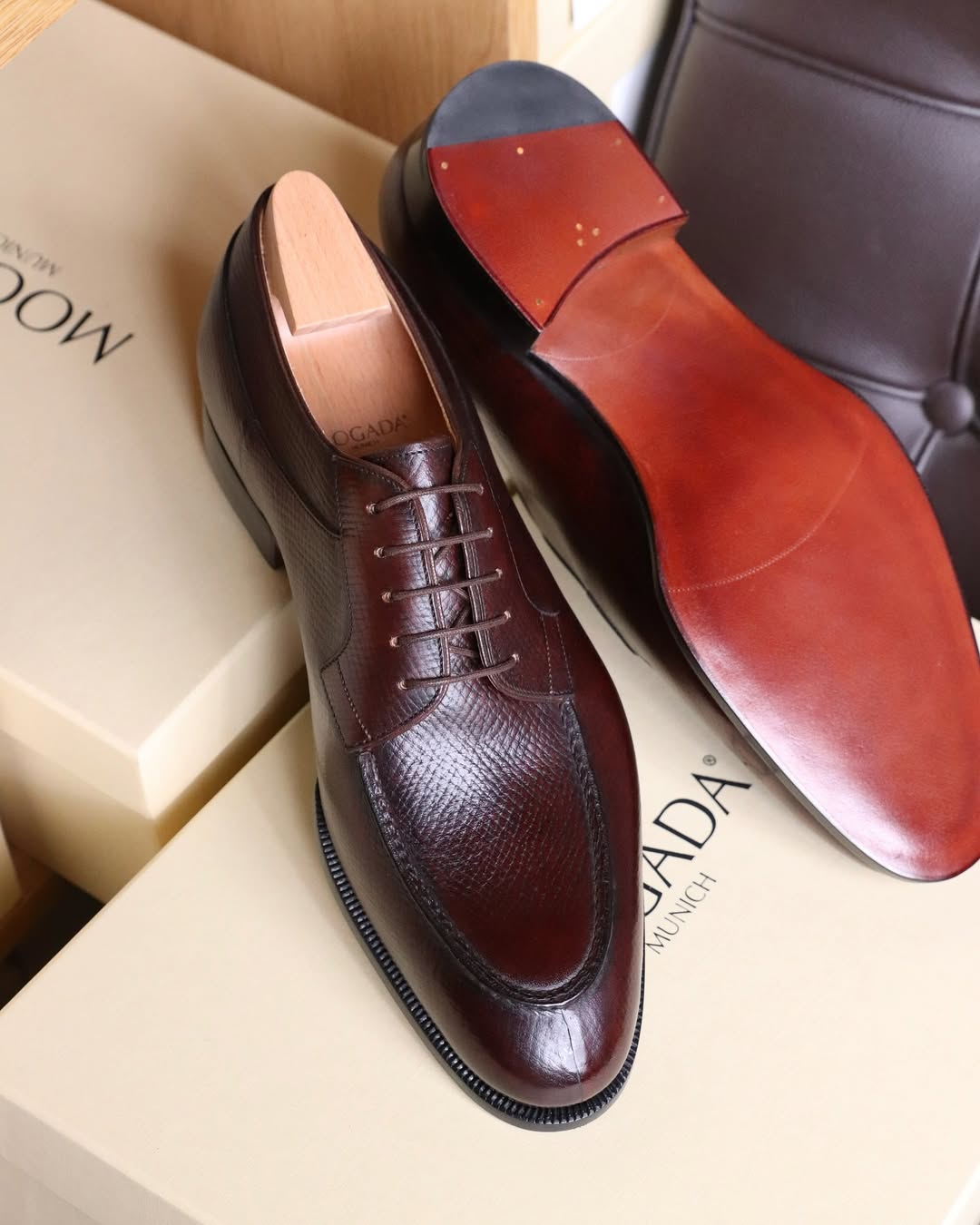 Burgundy Leather Split Toe Derby Shoes