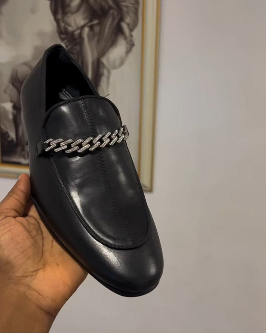 Diamond-studded Black Leather Loafer