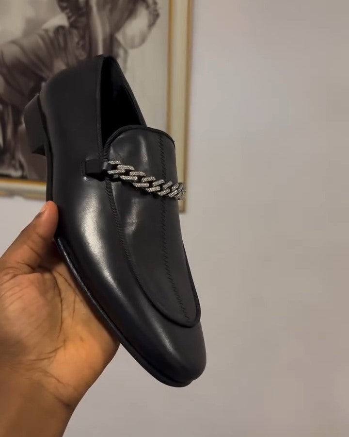 Diamond-studded Black Leather Loafer