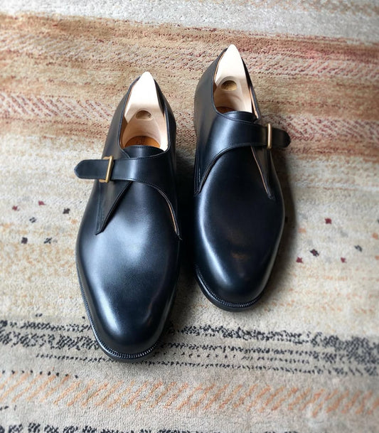 Men's Black Leather Side Buckle Shoes
