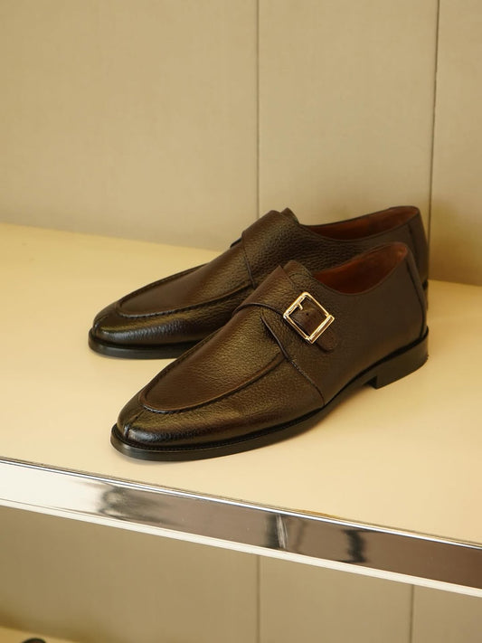 Men's Brown Leather Side Buckle Shoes