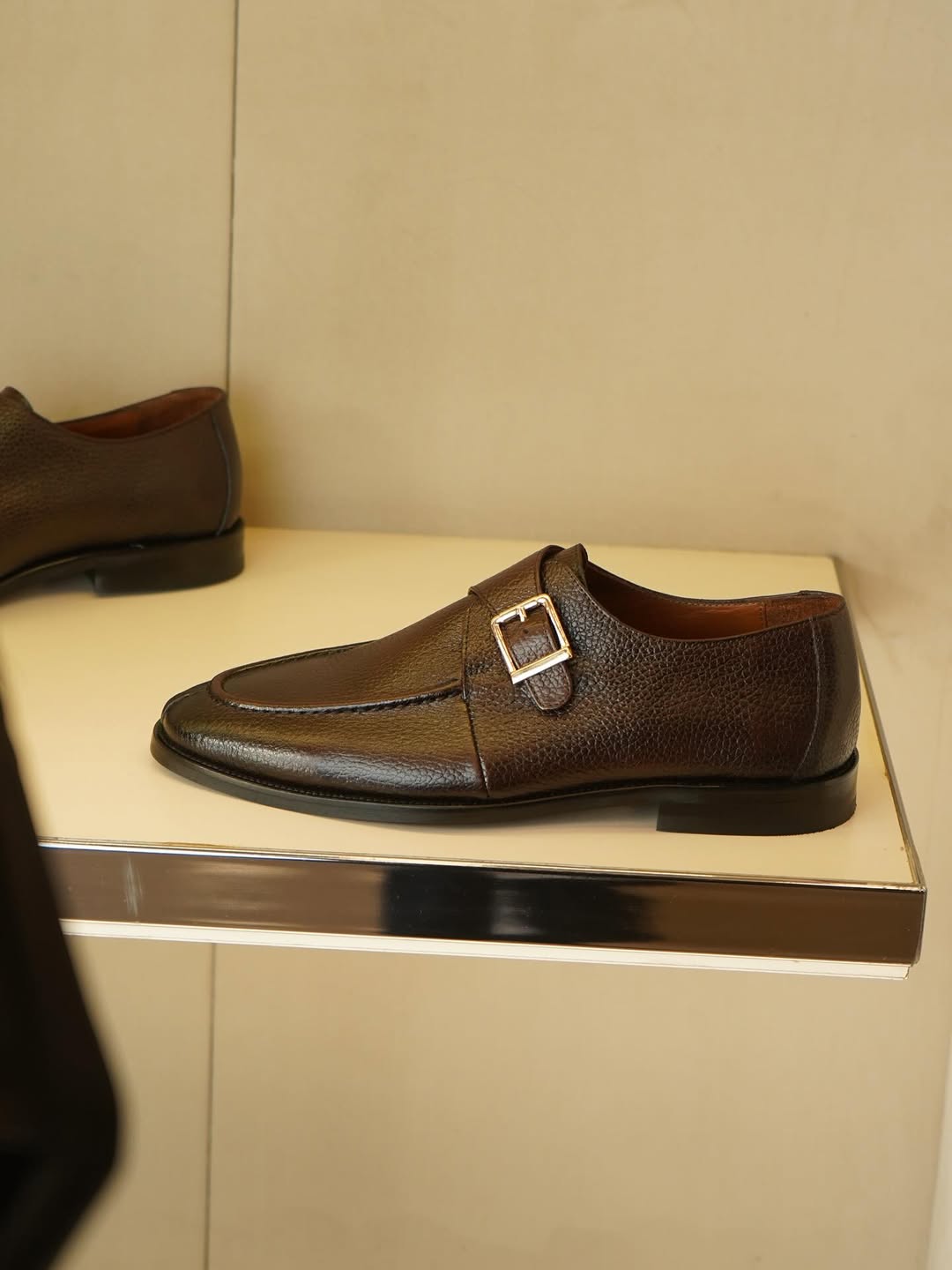 Men's Brown Leather Side Buckle Shoes