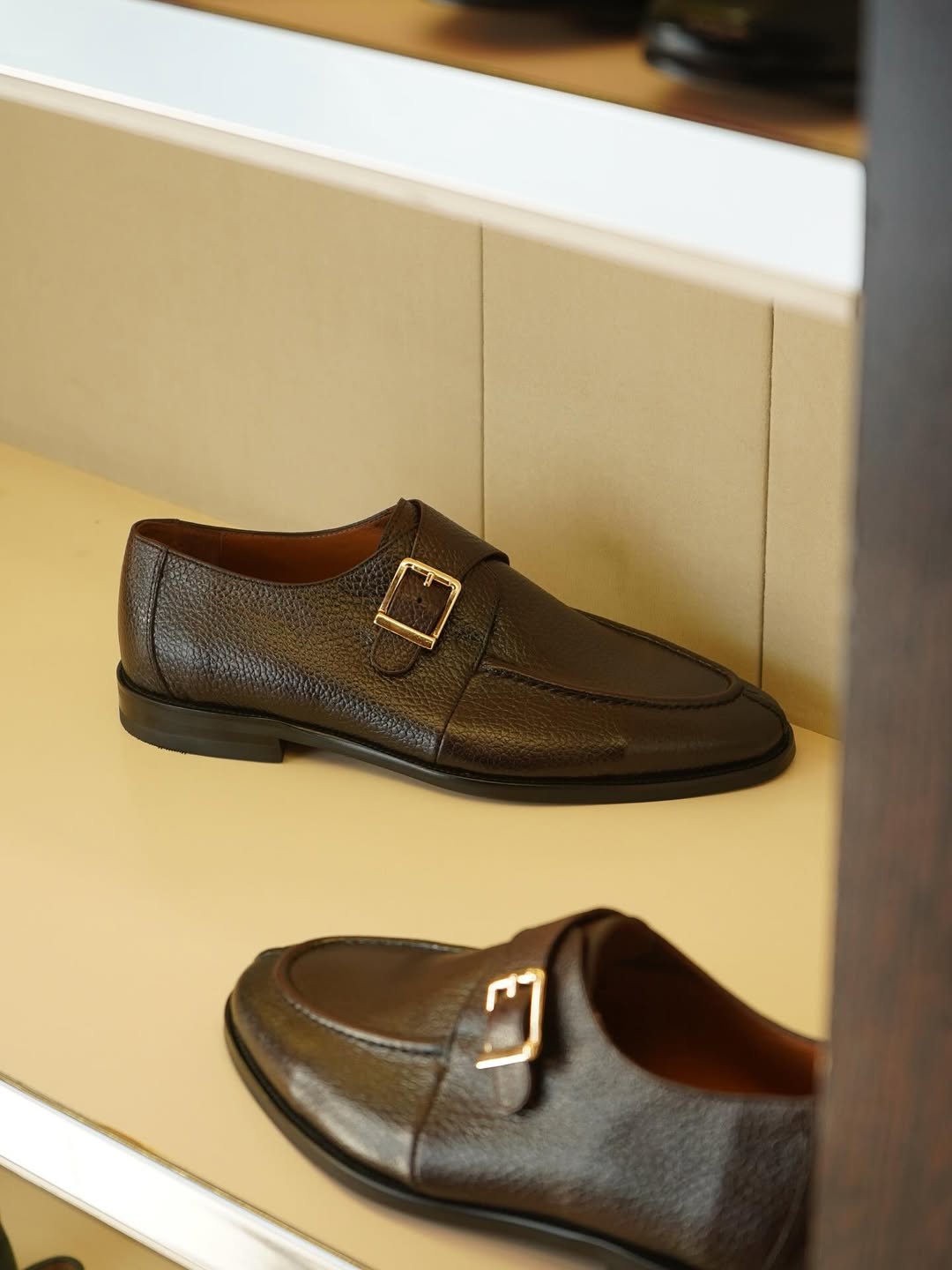Men's Brown Leather Side Buckle Shoes