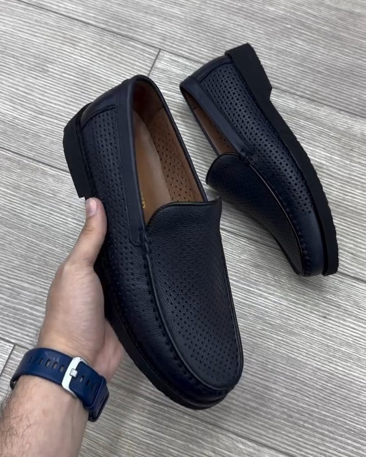 Black Perforated Breathable Loafers