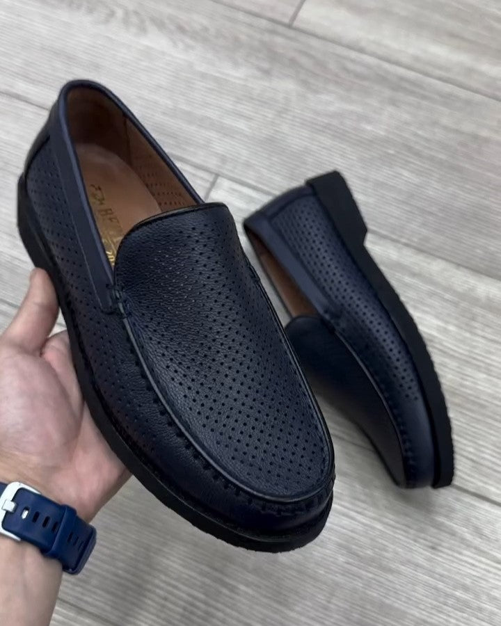 Black Perforated Breathable Loafers