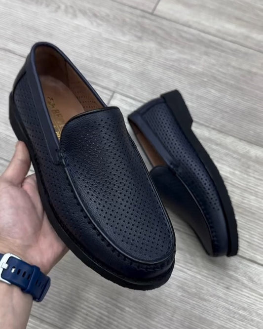 Black Perforated Breathable Loafers