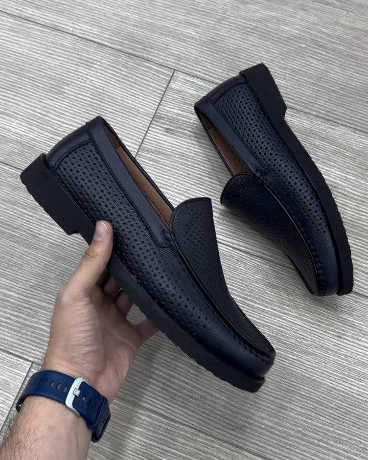 Black Perforated Breathable Loafers