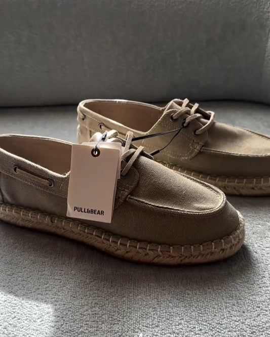 Khaki Handmade Lace-up Casual Shoes