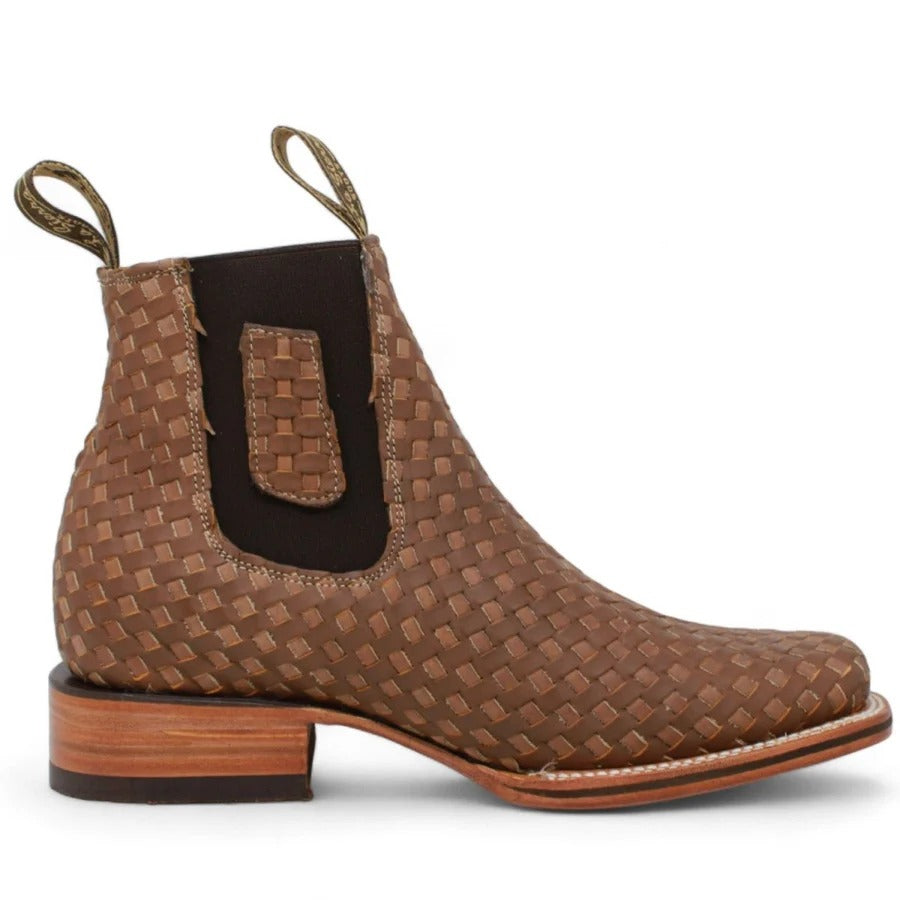Men's Short Ankle Genuine Leather Rodeo Petatillo Boot Square Toe