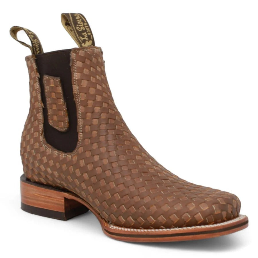 Men's Short Ankle Genuine Leather Rodeo Petatillo Boot Square Toe