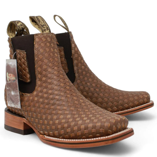 Men's Short Ankle Genuine Leather Rodeo Petatillo Boot Square Toe
