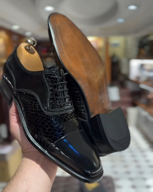 Men's Black Genuine Leather Oxford