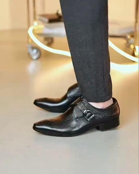 Men's Black Genuine Leather Monk Shoes