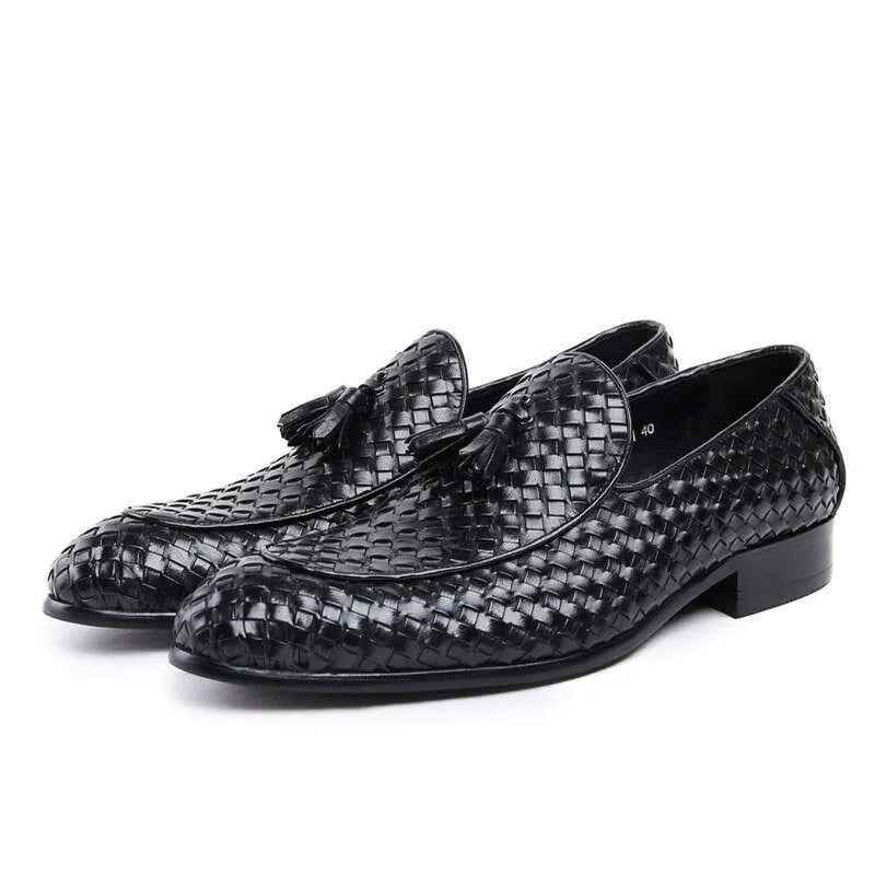 Men's Leather Braided Pattern Loafers