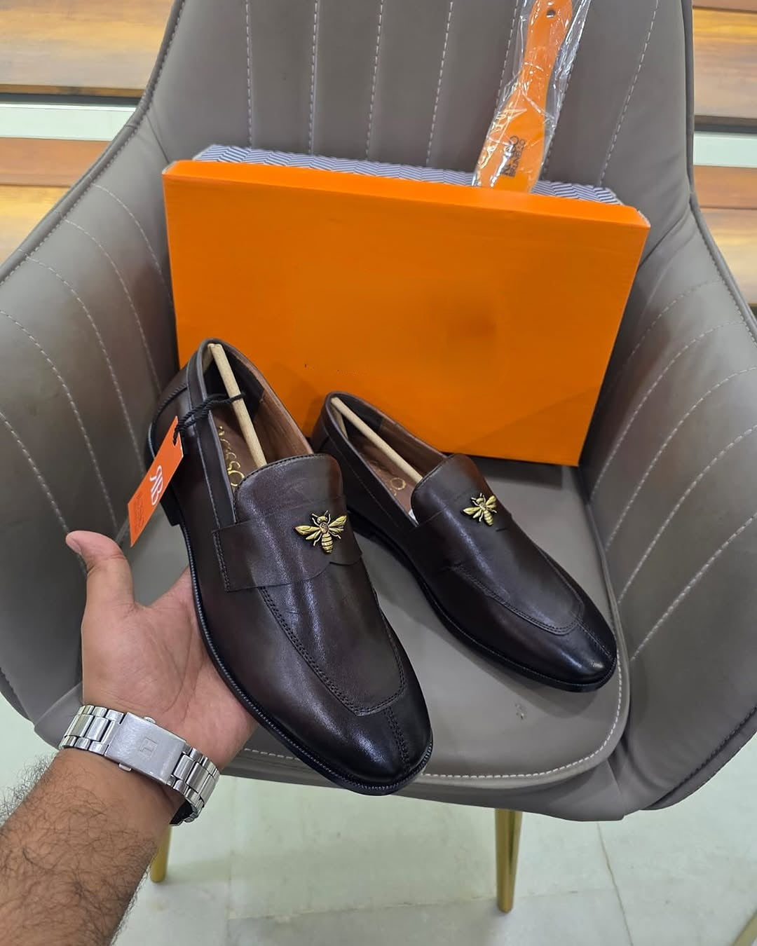 Brown Bee Loafers