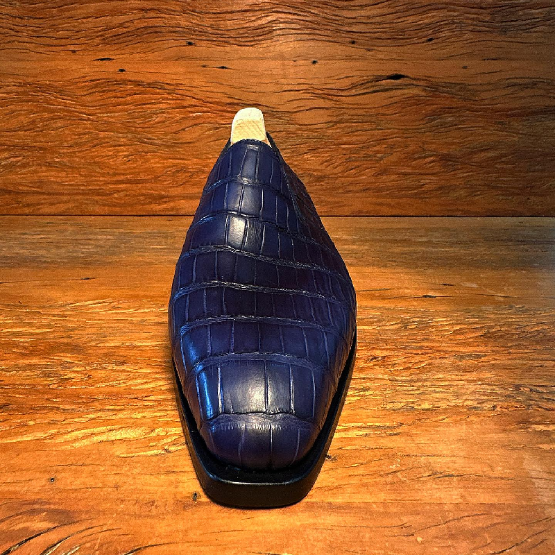 Blue Crocodile Leather Loafers