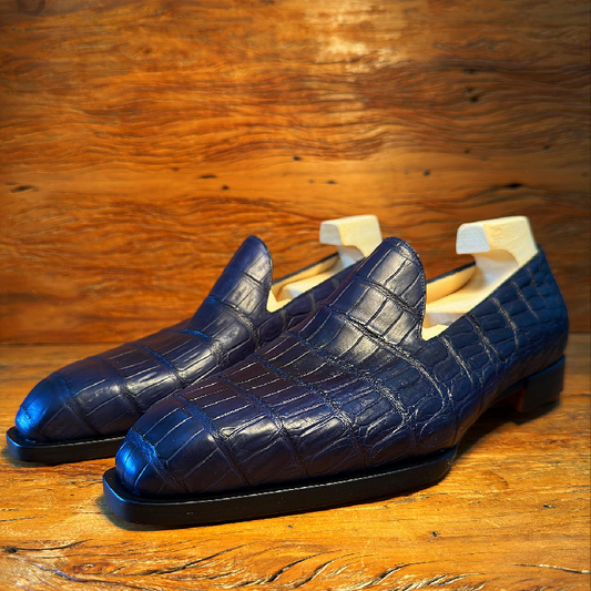 Blue Crocodile Leather Loafers
