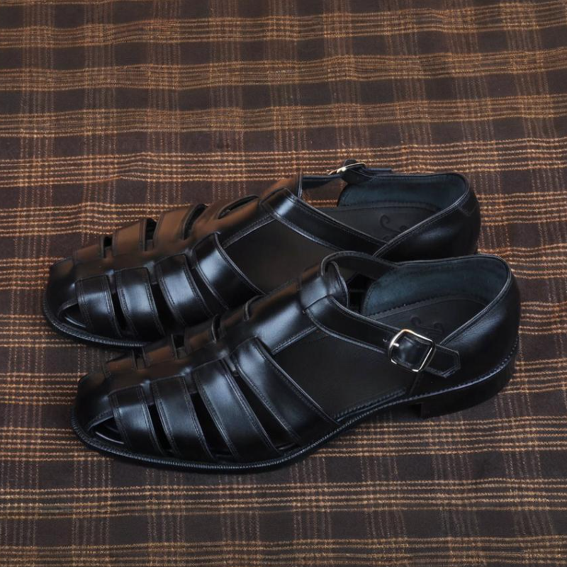 Men's Black Leather Sandals