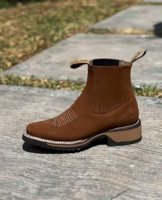 Khaki Suede Denim Ankle Boots